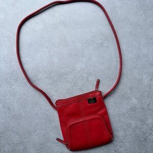 Tignanello Red Leather Crossbody with Front Zip Pocket